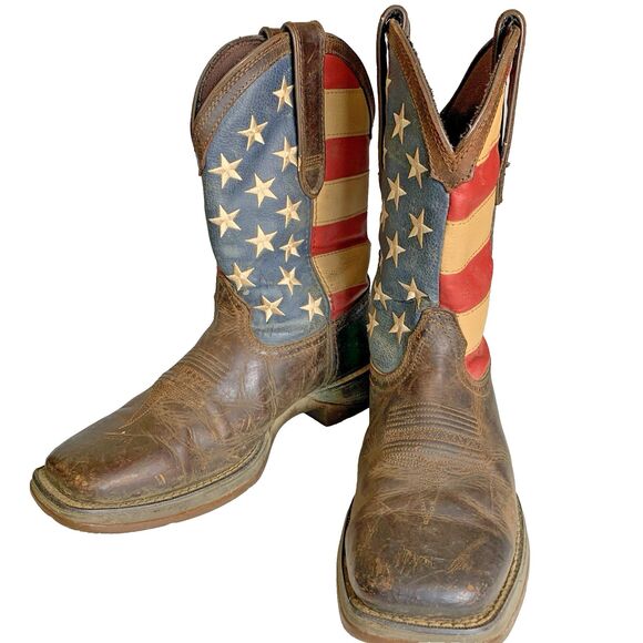 Durango Rebel American Flag Distressed Western Boot Square Toe DB554 Mens 9D - Picture 1 of 13